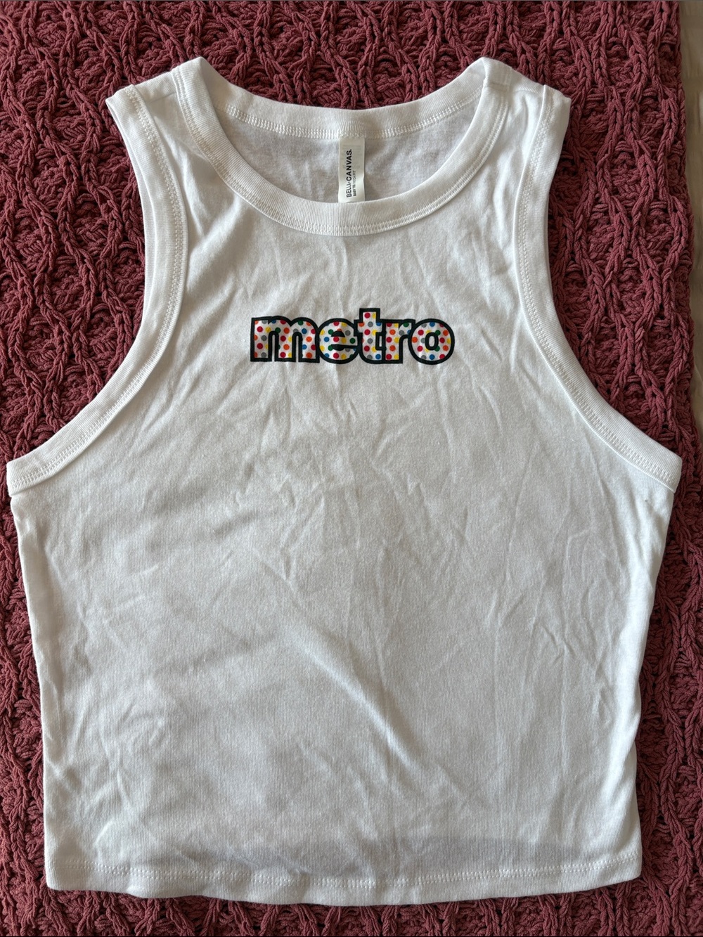 DC WMATA Metro White Cropped Tank with Multicolor Dot Logo